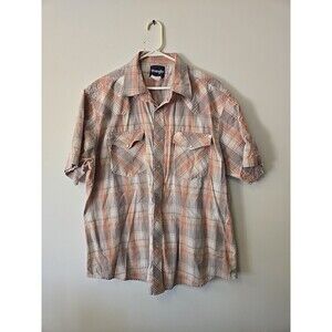 Wrangler Western Shirt Mens‎ Short Sleeve Plaid Snap Button Up Cowboy Rodeo READ